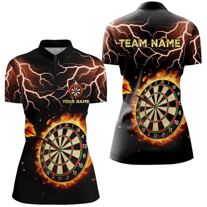 Individuelles Fire Dartboard Thunder Lightning Dart Quarter Zip Shirt für Damen, Dart Teamtrikot TDM1469