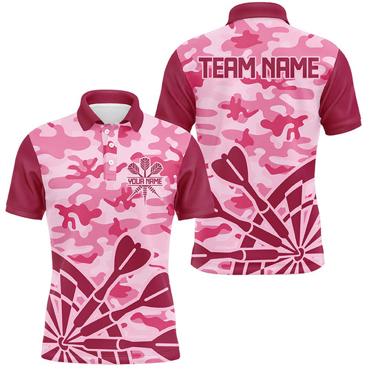 Individuelles Pinkes Camouflage Dart Poloshirt Für Herren, Dart-Team-Uniform TDM2528
