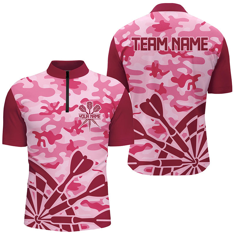 Individuelles Pink Camo Dart Herren Shirt mit Viertelreißverschluss, Dart Team Uniform Trikot TDM2528