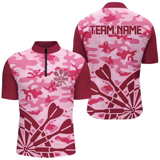 Individuelles Pink Camo Dart Herren Shirt mit Viertelreißverschluss, Dart Team Uniform Trikot TDM2528