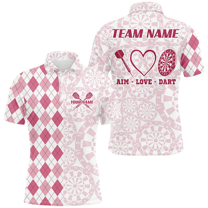 Zielen Liebe Darts Maßgeschneidertes Pink Argyle Herren Darts Polo & 1/4 Shirts, Lustiges Darts Team Trikot TDM2529