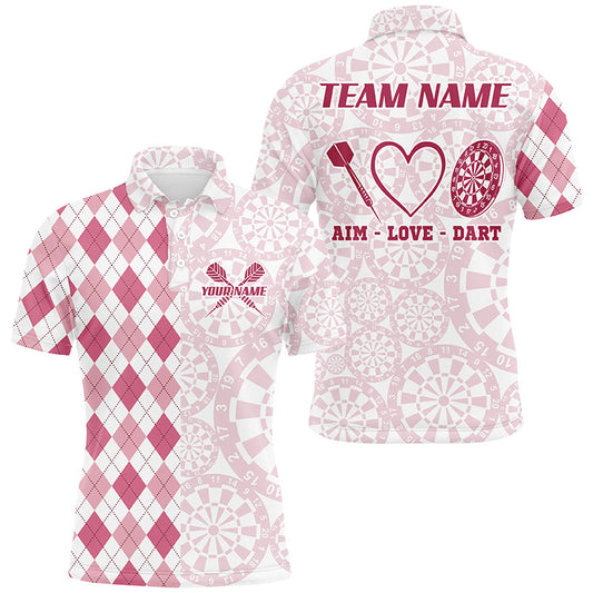 Zielen Liebe Darts Maßgeschneidertes Pink Argyle Herren Darts Polo & 1/4 Shirts, Lustiges Darts Team Trikot TDM2529