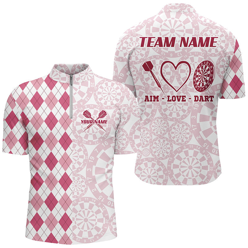 Zielen Liebe Darts Maßgeschneidertes Pink Argyle Herren Darts Polo & 1/4 Shirts, Lustiges Darts Team Trikot TDM2529