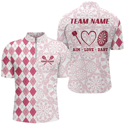 Zielen Liebe Darts Maßgeschneidertes Pink Argyle Herren Darts Polo & 1/4 Shirts, Lustiges Darts Team Trikot TDM2529