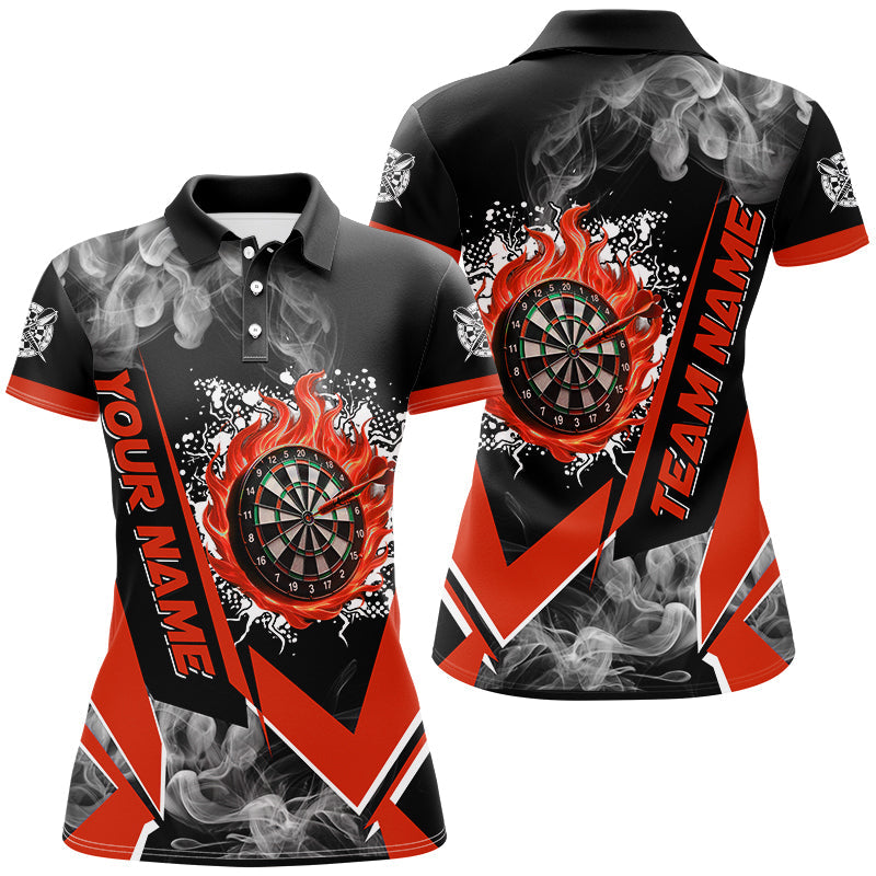 Individuelles Dartboard Feuerflamme Rauch Dart Poloshirt für Damen, Dart Team Trikot Rot TDM3008