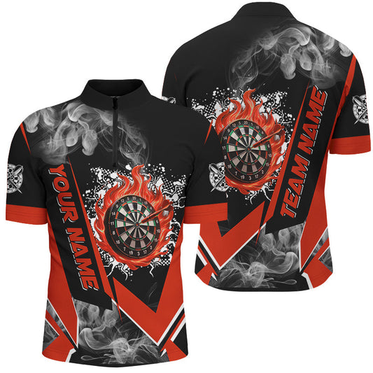 Individuelles Dartboard Fire Flame Smoke Dart Herren Shirt mit Viertelreißverschluss, Dart Team Trikot Rot TDM3008