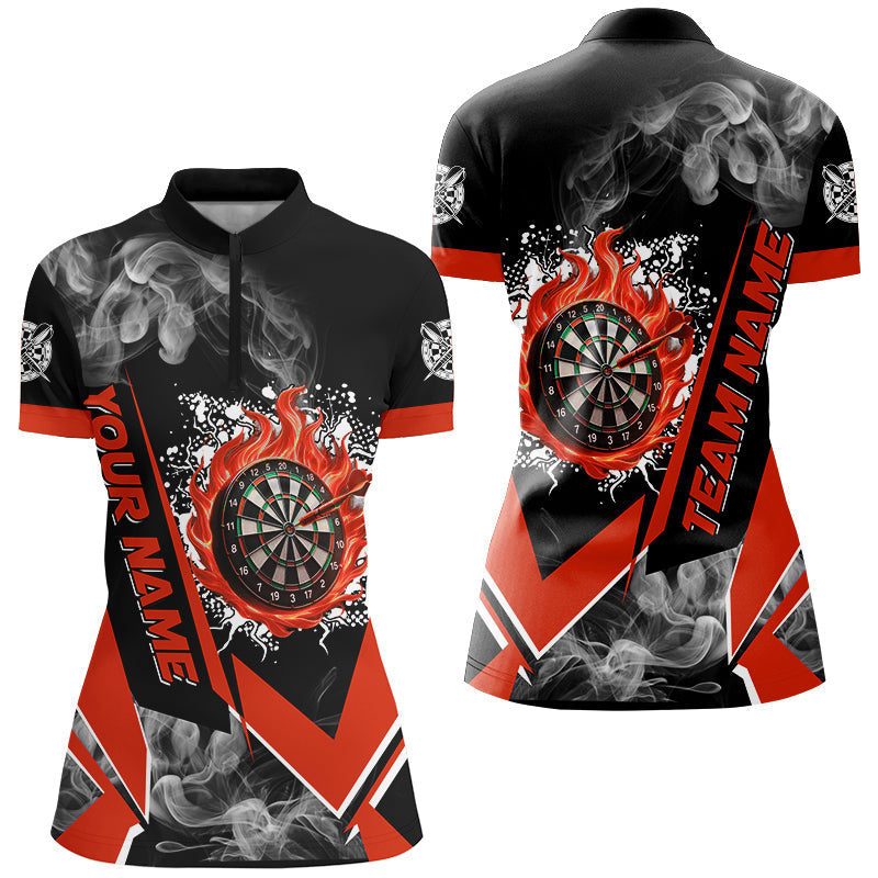 Individuelles Dartboard Feuerflamme Rauch Dart Damen Quarter Zip Shirt, Dart Team Trikot Rot TDM3008