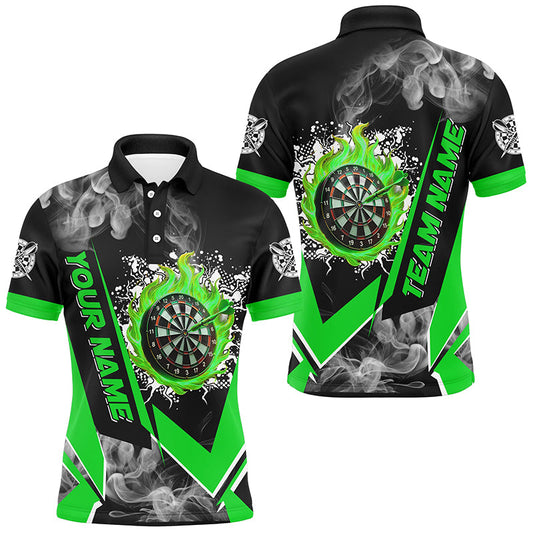 Personalisierte Dartboard Feuer Flamme Rauch Maßgeschneiderte Herren Dartshirts, Darts Teamtrikots | Grün TDM3009