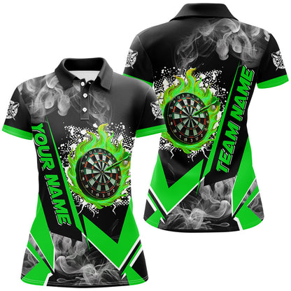 Dartboard Feuer Flamme Rauch personalisierte Dartshirts für Damen, Dart-Teamtrikots | Grün TDM3009