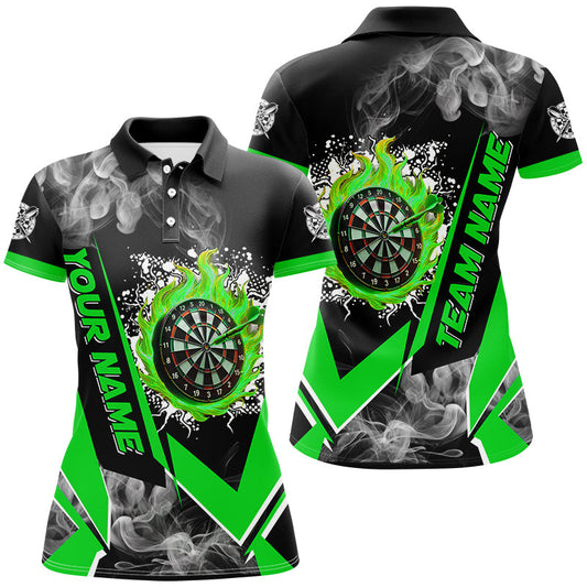 Dartboard Feuer Flamme Rauch personalisierte Dartshirts für Damen, Dart-Teamtrikots | Grün TDM3009