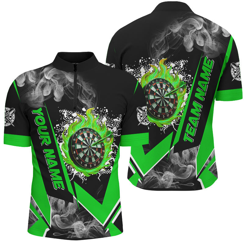 Personalisierte Dartboard Feuer Flamme Rauch Maßgeschneiderte Herren Dartshirts, Darts Teamtrikots | Grün TDM3009