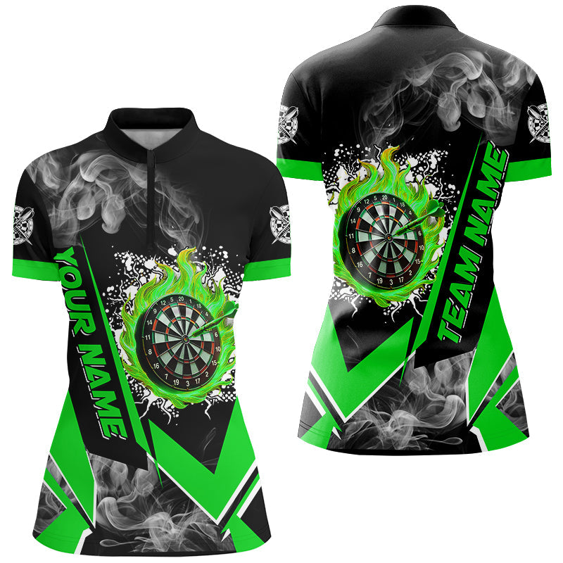 Dartboard Feuer Flamme Rauch personalisierte Dartshirts für Damen, Dart-Teamtrikots | Grün TDM3009