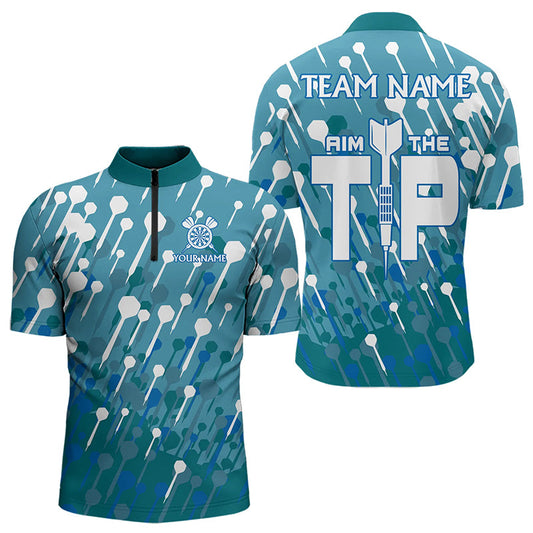 Ziel Den Pfeil Muster Individuelles Dart Herren Shirt mit Viertelreißverschluss, Team Dart Trikot Blau TDM3246