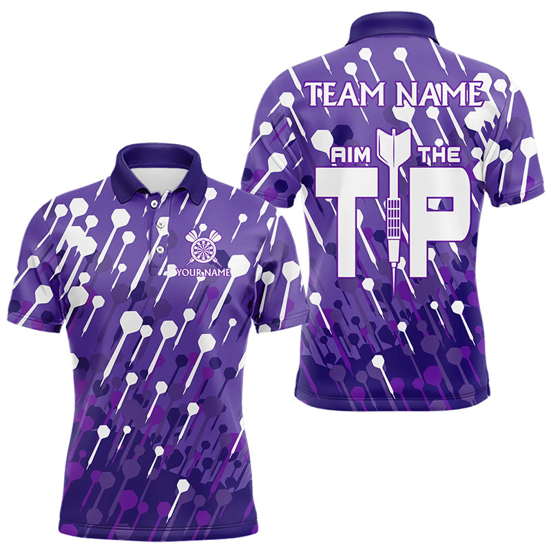 "Aim The Tip"-Pfeilmuster individuelles Dart-Poloshirt für Herren, lilanes Dart-Teamtrikot TDM3247