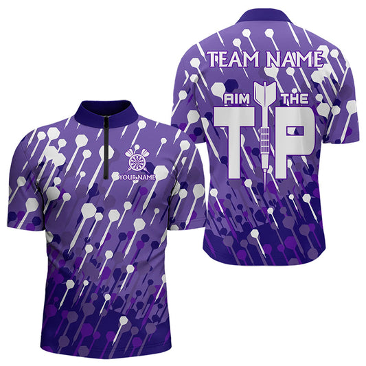 Ziel Den Pfeil Muster Individuelles Dart Herren Shirt mit Viertelreißverschluss, Team Dart Trikot Lila TDM3247