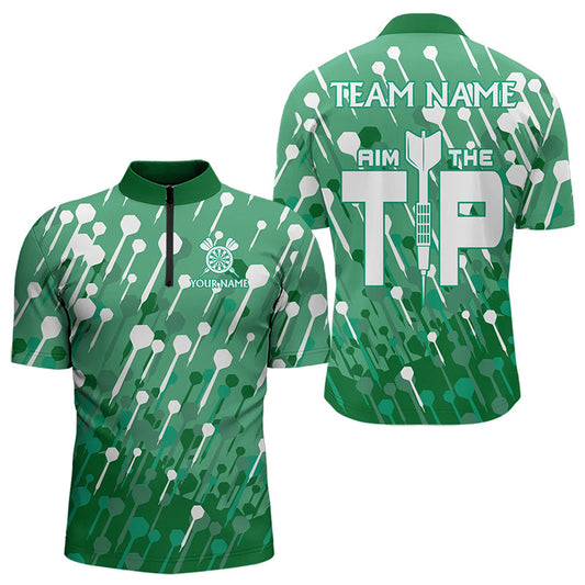 Ziel Den Pfeil Muster Individuelles Dart Herren Shirt mit Viertelreißverschluss, Grünes Dart Team Trikot TDM3248