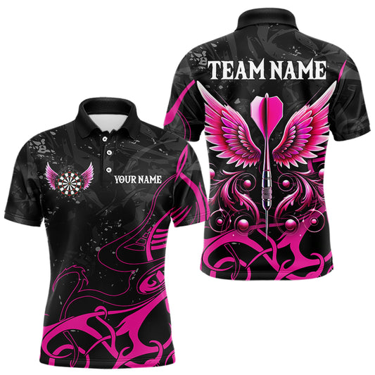 Personalisierte Pink-Schwarz Darts Pfeil & Flügel Shirts für Herren – Teamtrikots nach Wunsch TDM3596