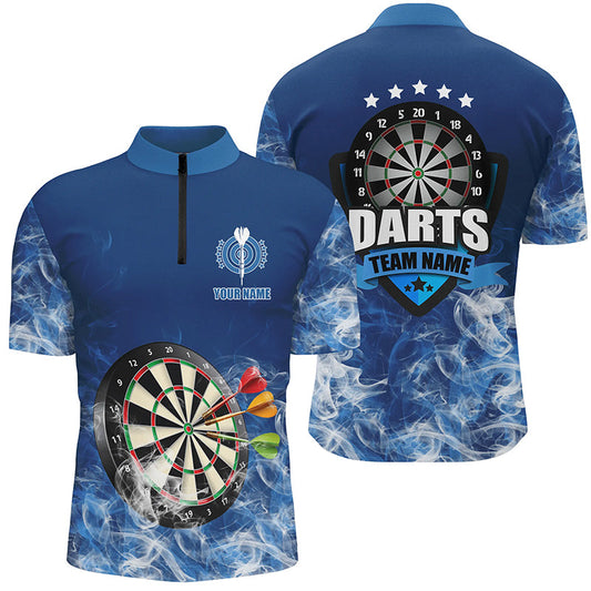 Individuelles Blaues Dartboard Rauch Herren Shirt mit Viertelreißverschluss, Dart Team Name Trikot TDM1270