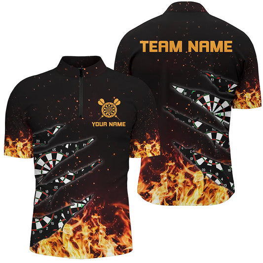 Individuelles Dartboard Feuerflamme Herren Shirt mit Viertelreißverschluss, Dartspieler Trikot TDM1271