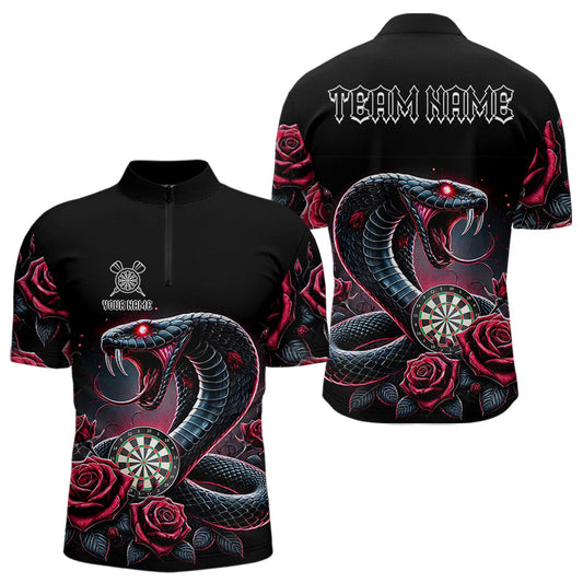 Individuelles Rose und Dartboard Cobra Snake Dart Viertelreißverschluss Herren Shirt – Dart Trikots TDM3749