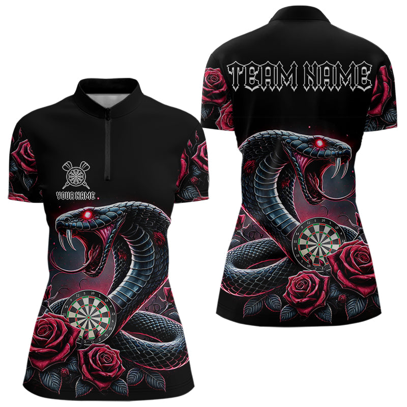 Individuelles Rose und Dartbrett Kobra Schlange Dart Damen Quarter Zip Shirt – Dart Trikots TDM3749