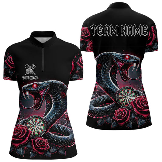 Individuelles Rose und Dartbrett Kobra Schlange Dart Damen Quarter Zip Shirt – Dart Trikots TDM3749