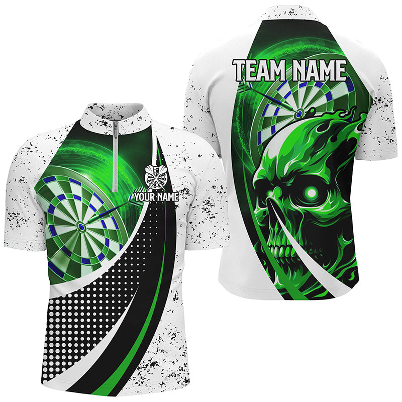 Individuelles Grunge Grünes Dartboard Skull Dart Herren Shirt mit Viertelreißverschluss, Team Liga Dart Trikot TDM2262
