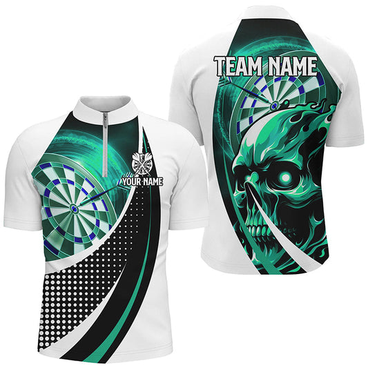 Individuelles Türkises Dartboard Skull Dart Herren Shirt mit Viertelreißverschluss, Team Liga Dart Trikot TDM2263