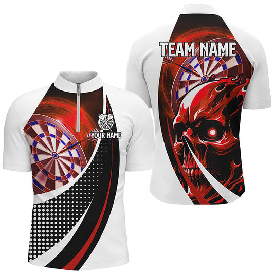 Individuelles Rotes Dartboard Skull Dart Herren Shirt mit Viertelreißverschluss, Team Liga Dart Trikot TDM2264