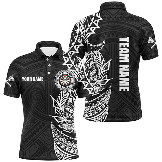 Individuelles Schwarz-Weißes Tribal-Darts-Dart-Poloshirt für Herren, Dart-Teamtrikot TDM2782