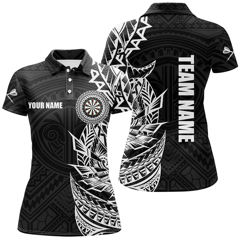 Individuelles Schwarz Weiß Tribal Darts Dart Poloshirt für Damen, Team Dart Trikot TDM2782