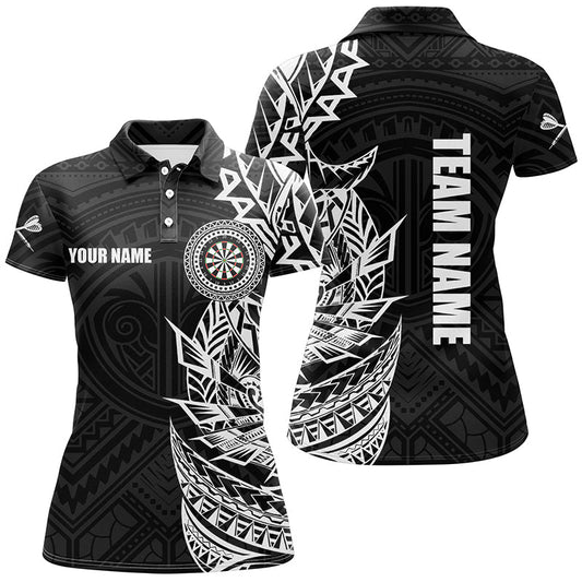 Individuelles Schwarz Weiß Tribal Darts Dart Poloshirt für Damen, Team Dart Trikot TDM2782
