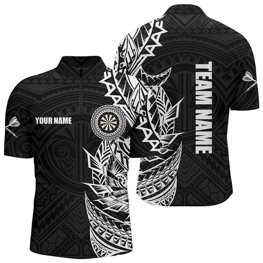 Individuelles Schwarz Weiß Tribal Darts Dart Herren Shirt mit Viertelreißverschluss, Team Dart Trikot TDM2782