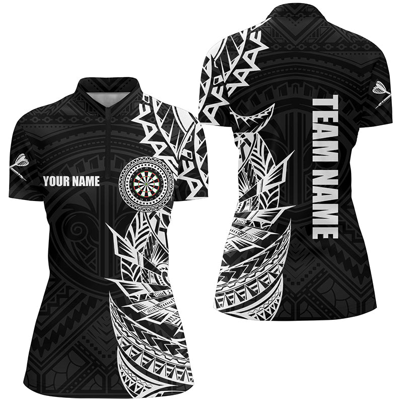 Individuelles Schwarz Weiß Tribal Darts Dart Damen Quarter Zip Shirt, Team Dart Trikot TDM2782