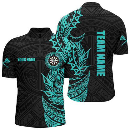 Personalisierter Türkis Tribal Darts Polo & Viertelreißverschluss Maßgeschneiderte Herren Dartshirts Darttrikots TDM2783
