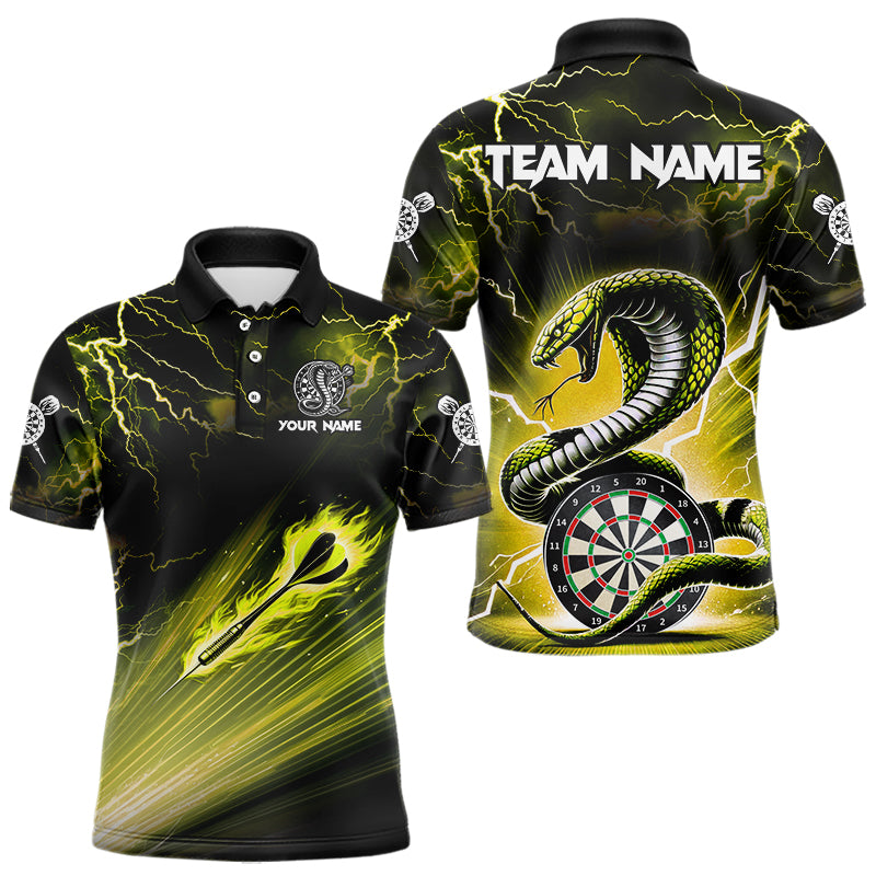 Individuelles gelbes Donner-Blitz-Kobra-Schlangen-Dart-Poloshirt für Herren, Dart-Teamshirt TDM3605