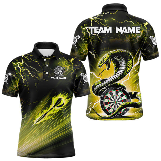 Individuelles gelbes Donner-Blitz-Kobra-Schlangen-Dart-Poloshirt für Herren, Dart-Teamshirt TDM3605