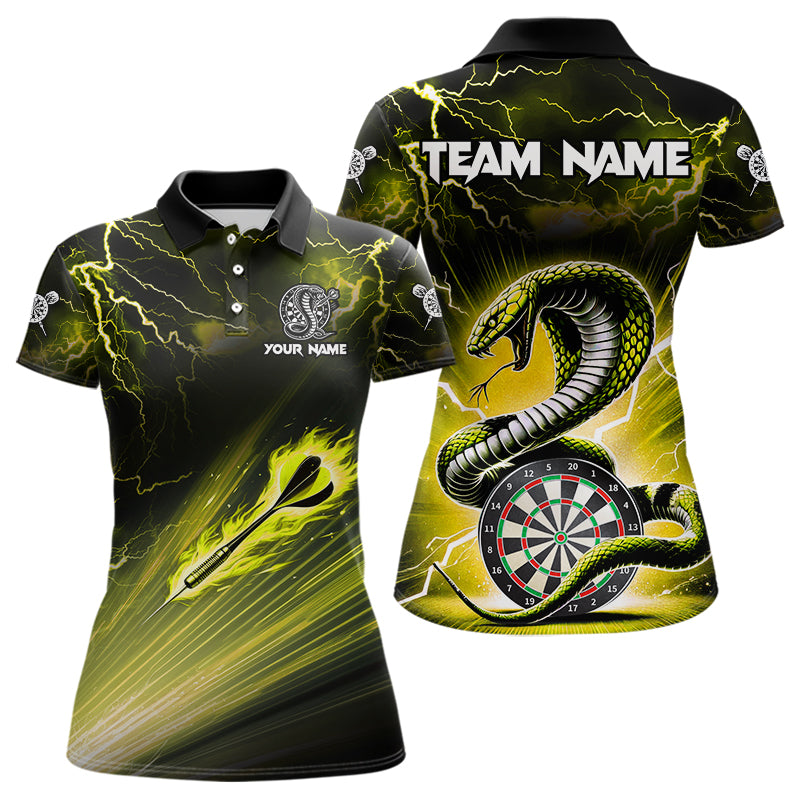 Individuelles Gelbes Donner-Blitz Kobra-Schlange Dart-Poloshirt für Damen, Dart-Teamshirt TDM3605