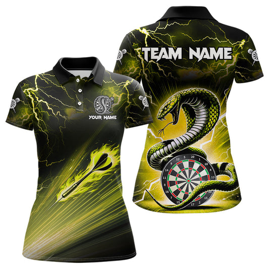 Individuelles Gelbes Donner-Blitz Kobra-Schlange Dart-Poloshirt für Damen, Dart-Teamshirt TDM3605