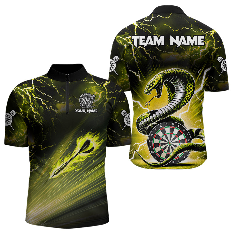 Individuelles Gelbes Thunder Lightning Cobra Schlange Dart Viertelreißverschluss Herren Shirt, Dart Team Shirt TDM3605