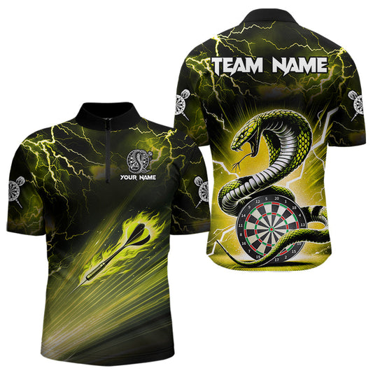 Individuelles Gelbes Thunder Lightning Cobra Schlange Dart Viertelreißverschluss Herren Shirt, Dart Team Shirt TDM3605