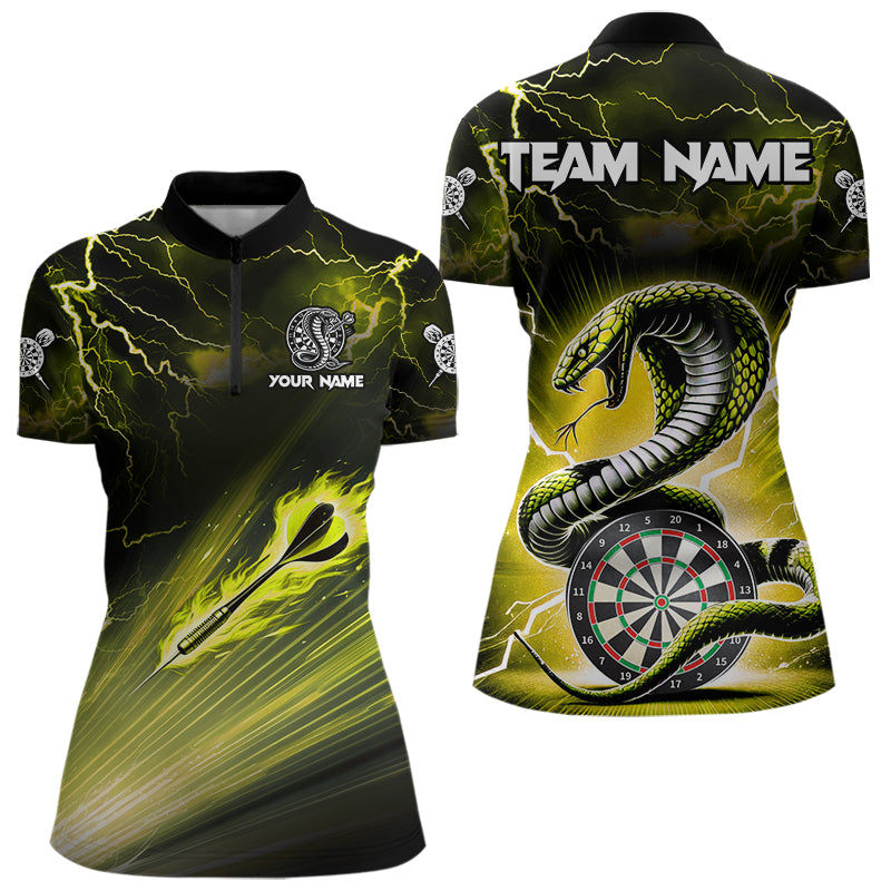 Individuelles Gelb Donner Blitz Kobra Schlange Dart Damen Quarter Zip Shirt, Dart Team Shirt TDM3605