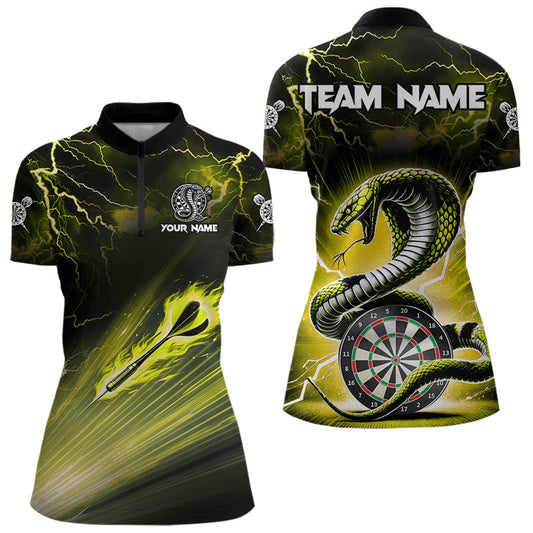 Individuelles Gelb Donner Blitz Kobra Schlange Dart Damen Quarter Zip Shirt, Dart Team Shirt TDM3605