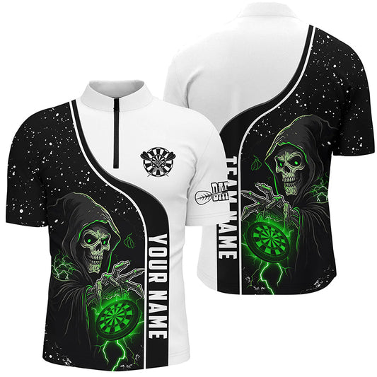 Individuelles Dart Totenkopf Grunge Herren Shirt mit Viertelreißverschluss, Dart Team Trikot TDM1272