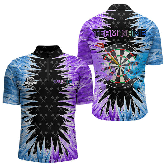 Individuelles Blau und Lila Dartboard Icy Dart Viertelreißverschluss Herren Shirt – Dart Trikots TDM3758