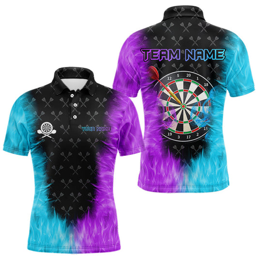 Individuelles Blaues und Lilanes Dartbrett Feuer Flamme Dart Poloshirt Für Herren – Darttrikot TDM3759