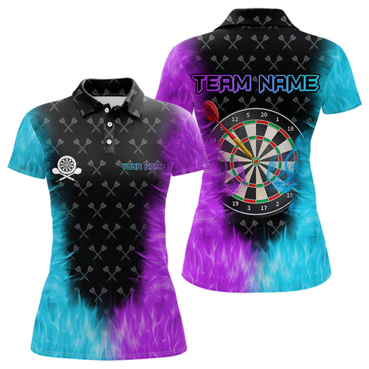 Individuelles Blaues und Lilanes Dartbrett Feuer Flamme Dart Poloshirt Für Herren – Darttrikot TDM3759