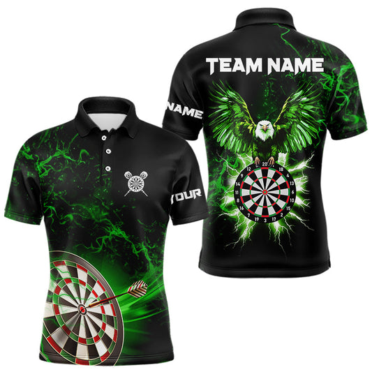 Individuelles Schwarzes Grünes Dartbrett Donner Blitz Adler Dart Poloshirt Für Herren – Darttrikot TDM3763