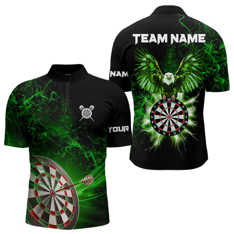 Individuelles Schwarz Grün Dartboard Thunder Lightning Adler Dart Viertelreißverschluss Herren Shirt – Dart Trikot TDM3763