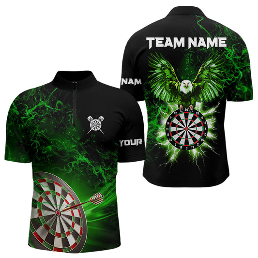 Individuelles Schwarz Grün Dartboard Thunder Lightning Adler Dart Viertelreißverschluss Herren Shirt – Dart Trikot TDM3763